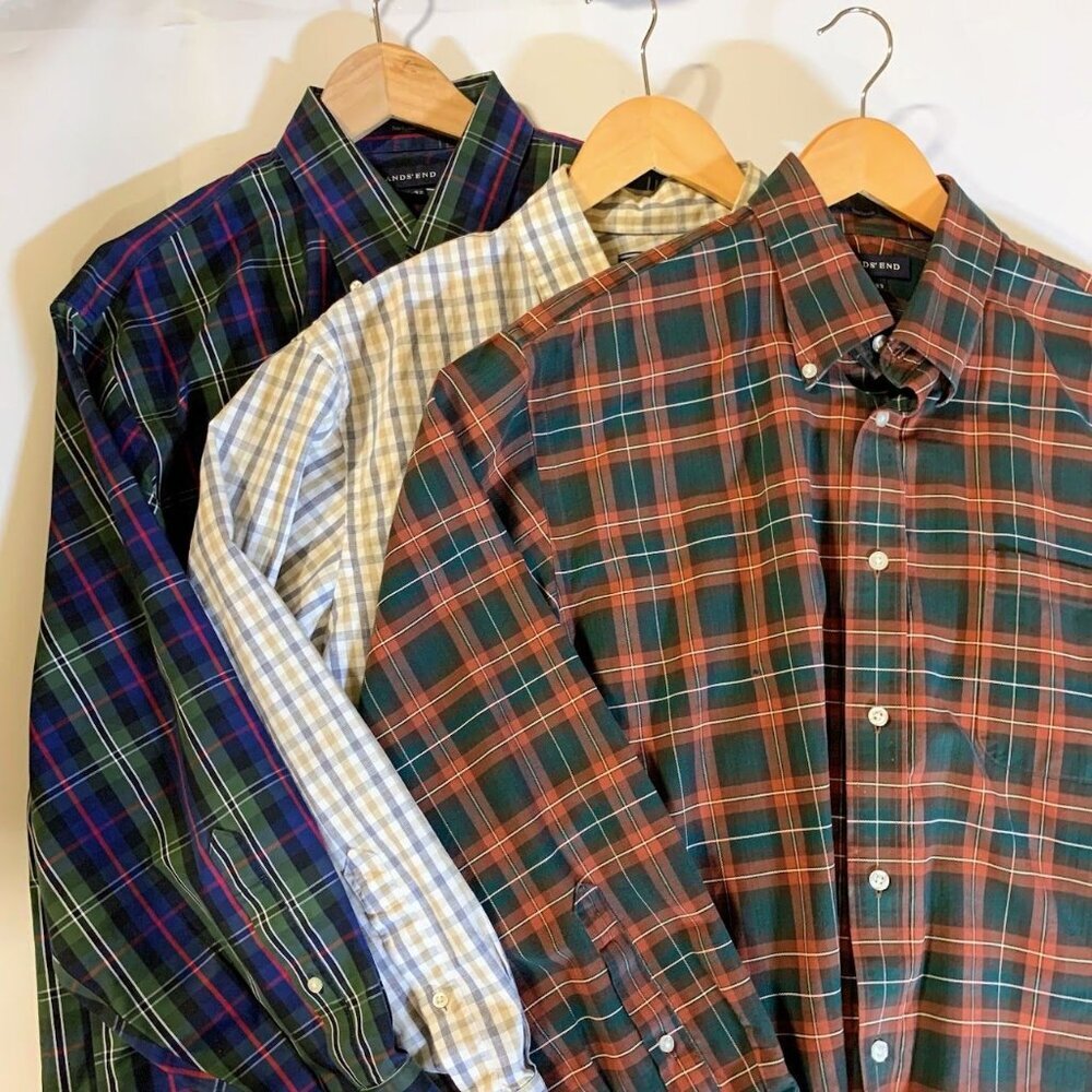 Lands' End Men's Pattern No Iron‎ (Lot of 3) Supima Oxford Dress Shirt SZ 16.5